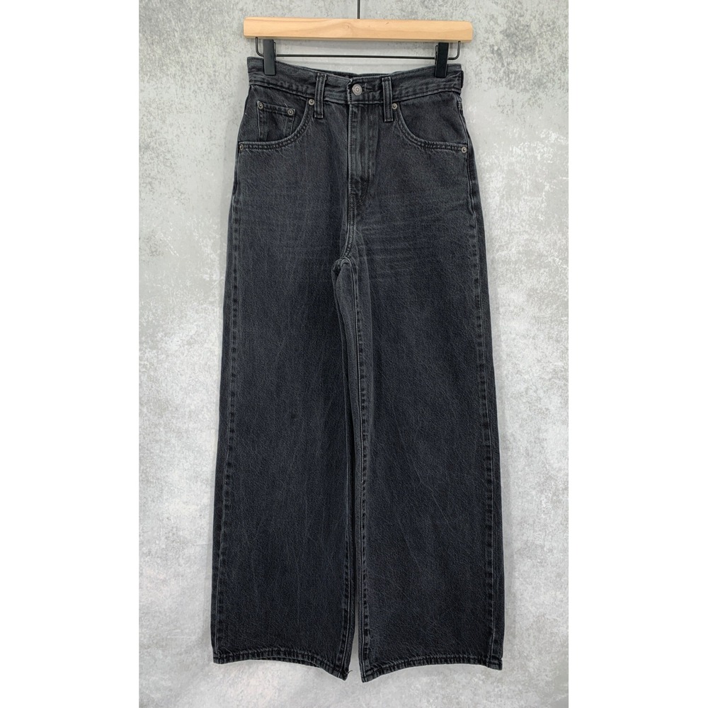 Levis Cinch Baggy Jeans Women 25 Black Wide Leg 100% Cotton Denim Pants